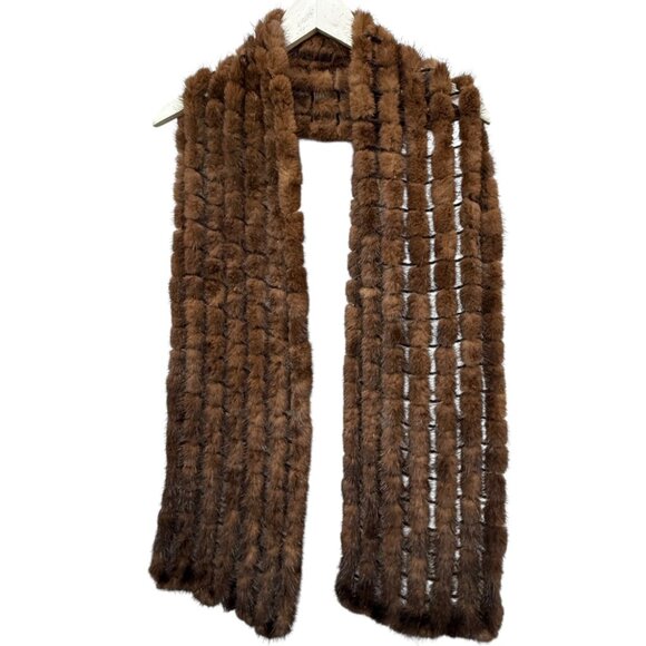 Fur Scarf Brown Mink Oblong 64" Long Winter Accessory - Picture 1 of 8